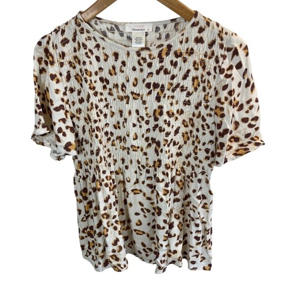 Urban Romantics Animal Print Smocked Flutter Sleeve Top Sz L - Picture 1 of 6